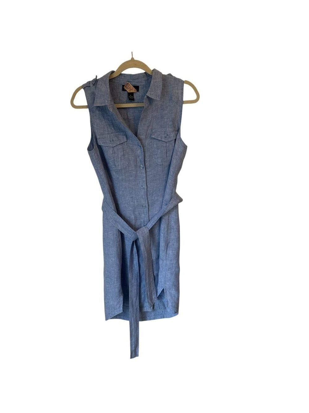 Inc International Concepts 100% Linen Button Up Sleeveless Dress With Belt Sz 8